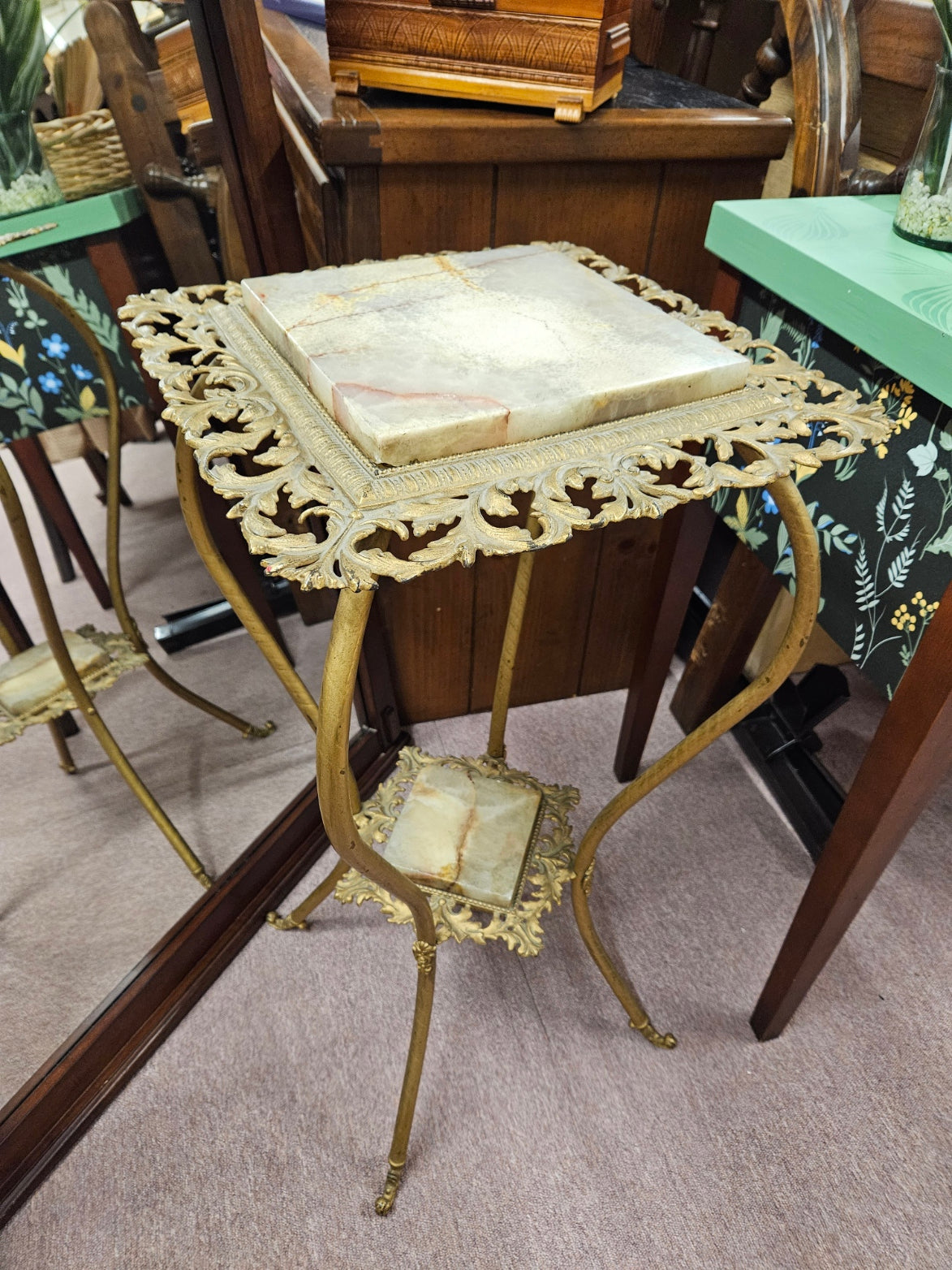 Metal Side Table w/ 2 Marble Inserts