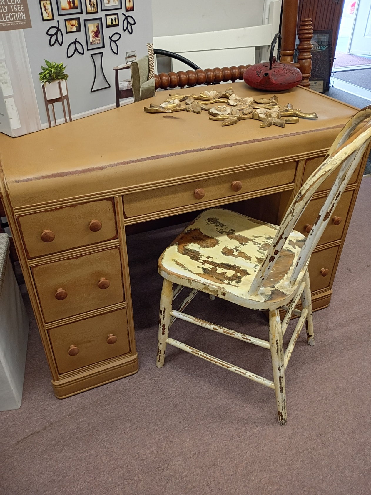 Refinished Waterfall Desk w/ Distressed Chair