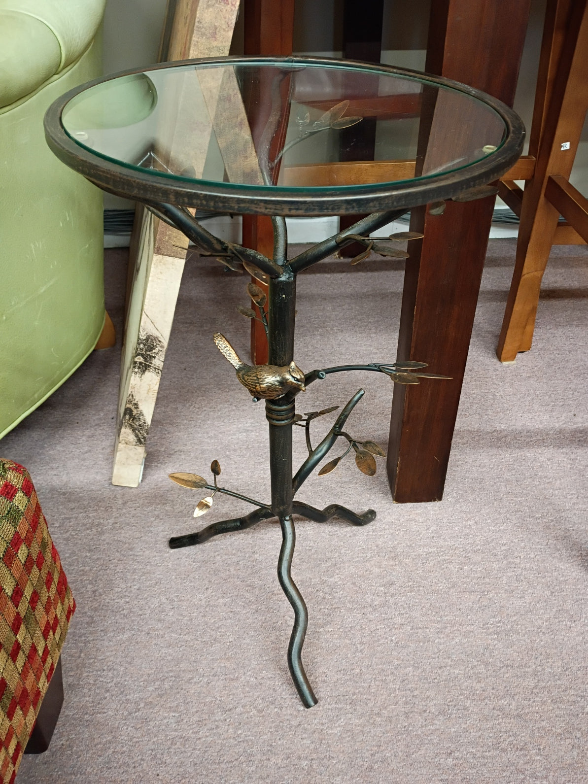 Glass Side Table w/ Metal Tree Base