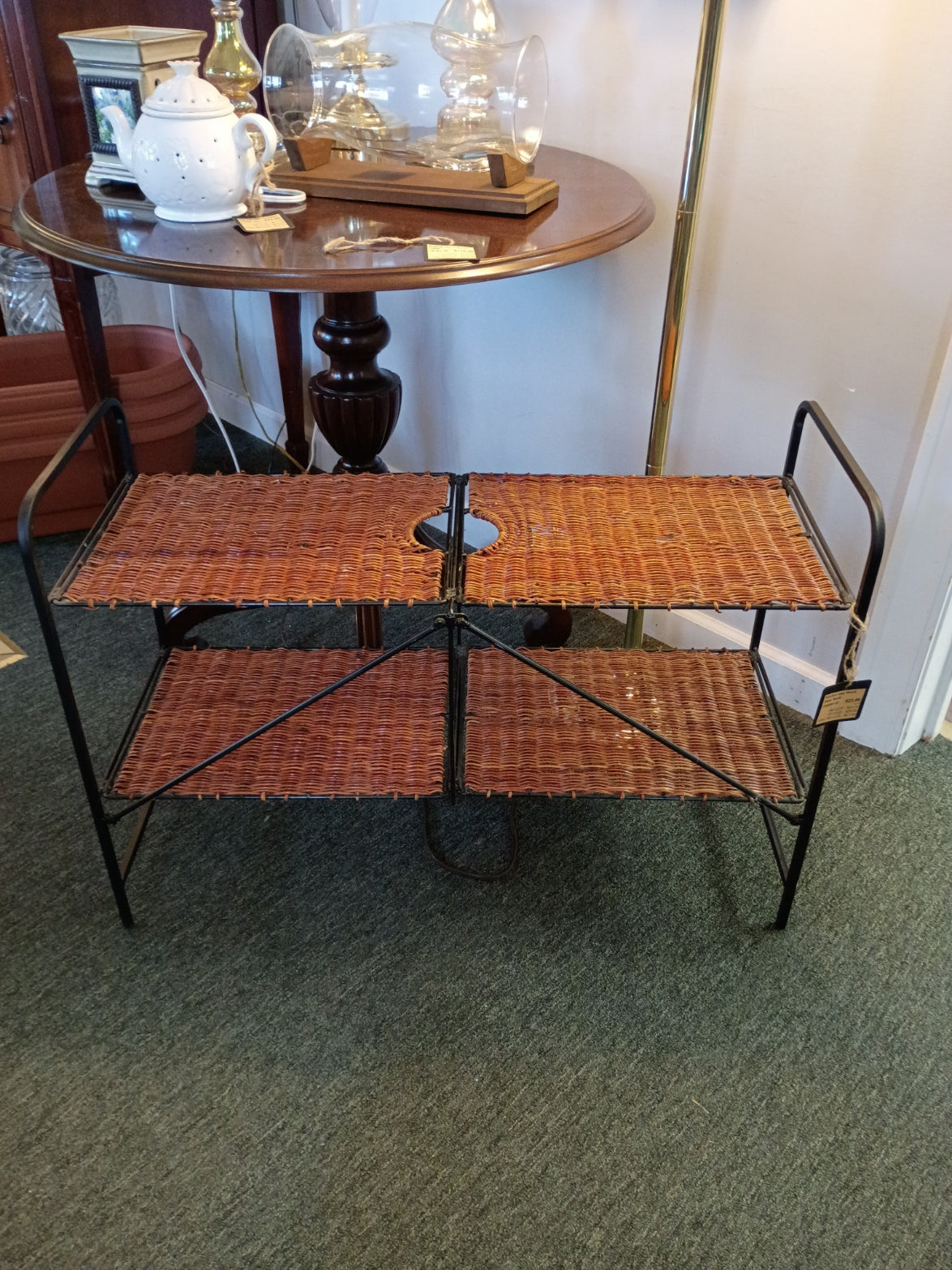 Wicker and Metal Shoe Rack