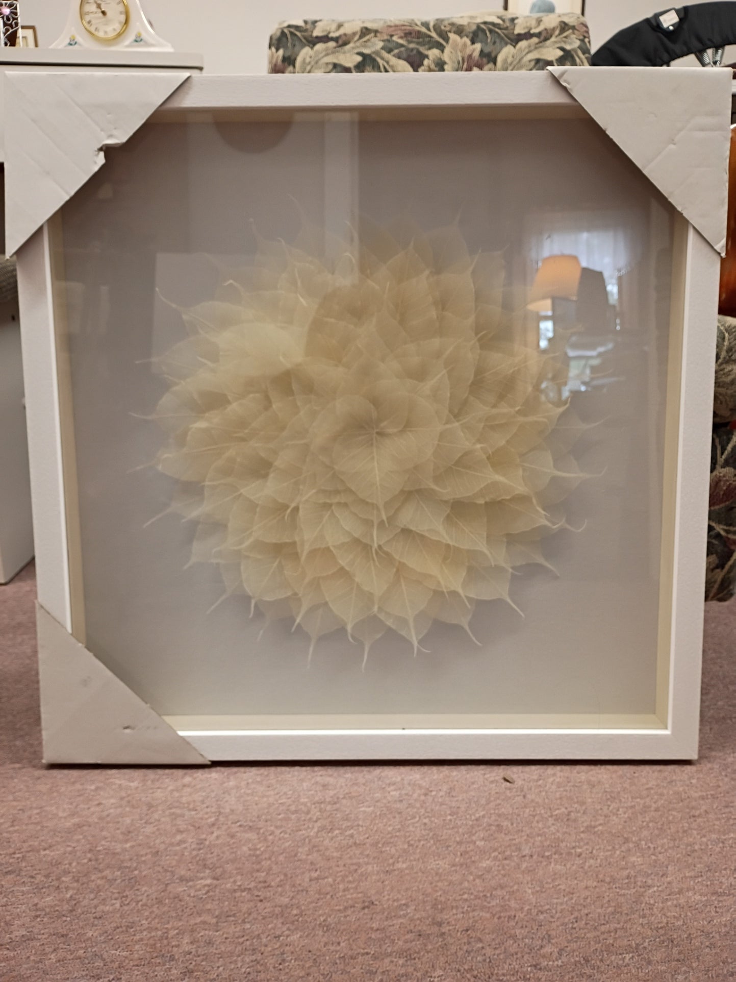 White Leaf Art in Shadow Box