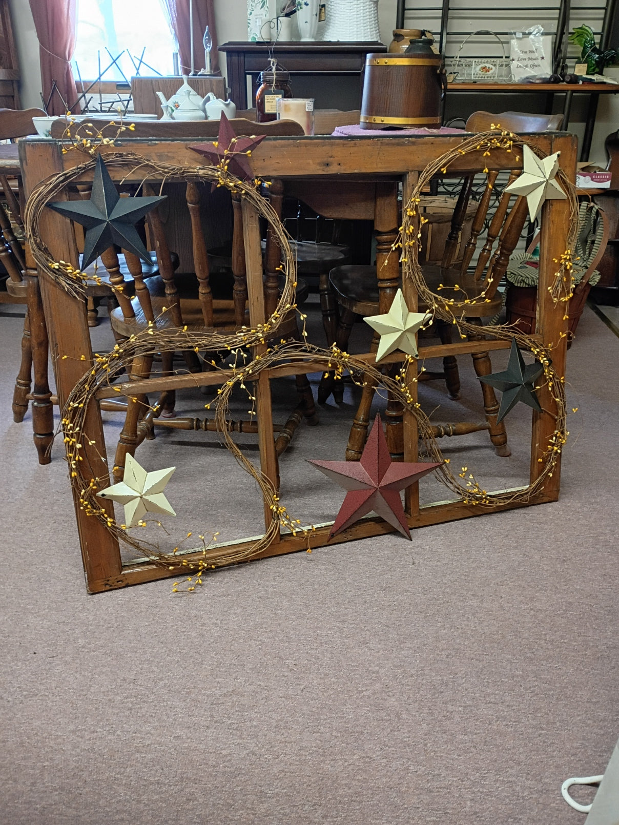 Vintage Window Frame w/ Stars & Pips