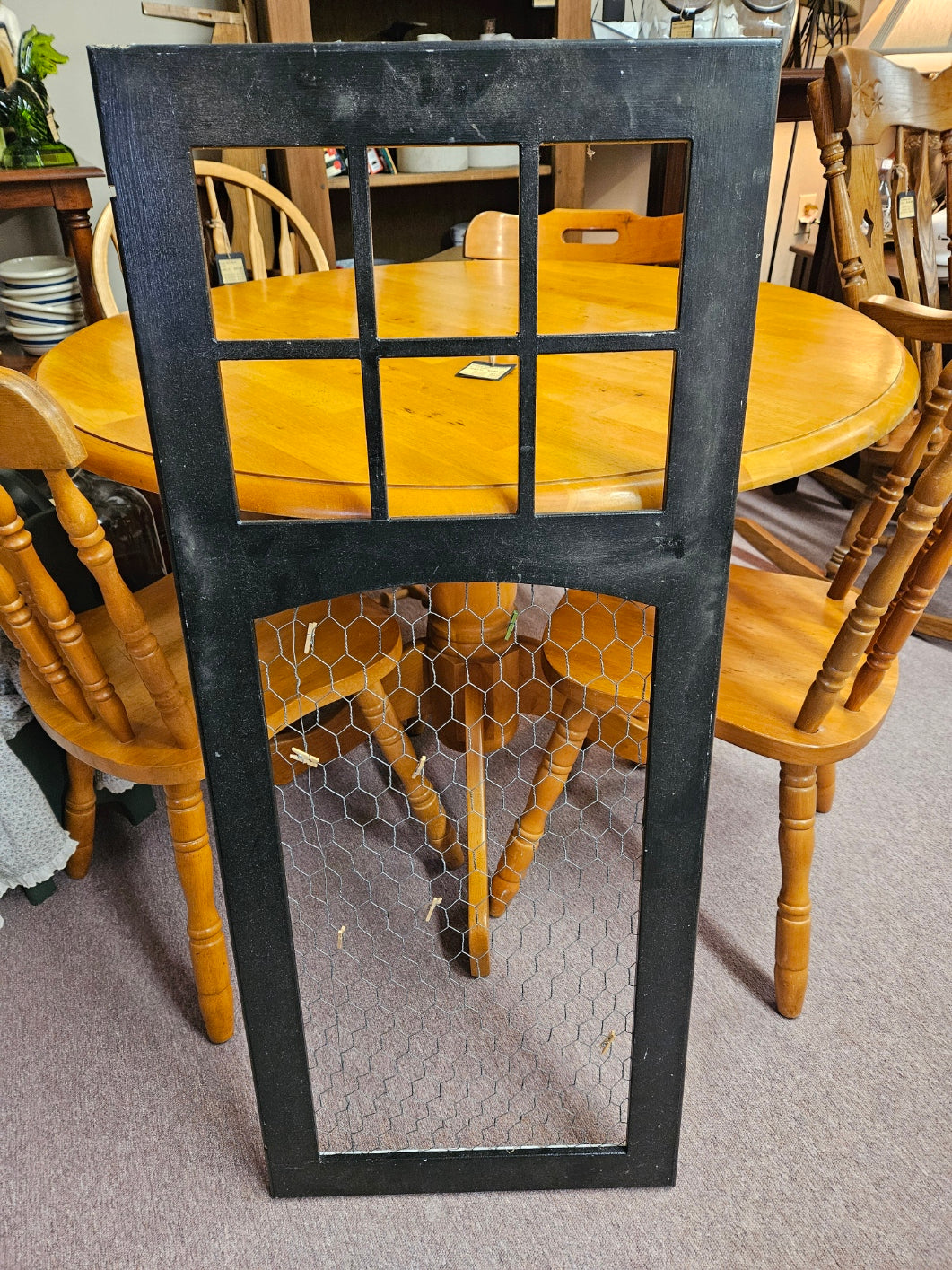 Black Window w/ Chicken Wire Message Board