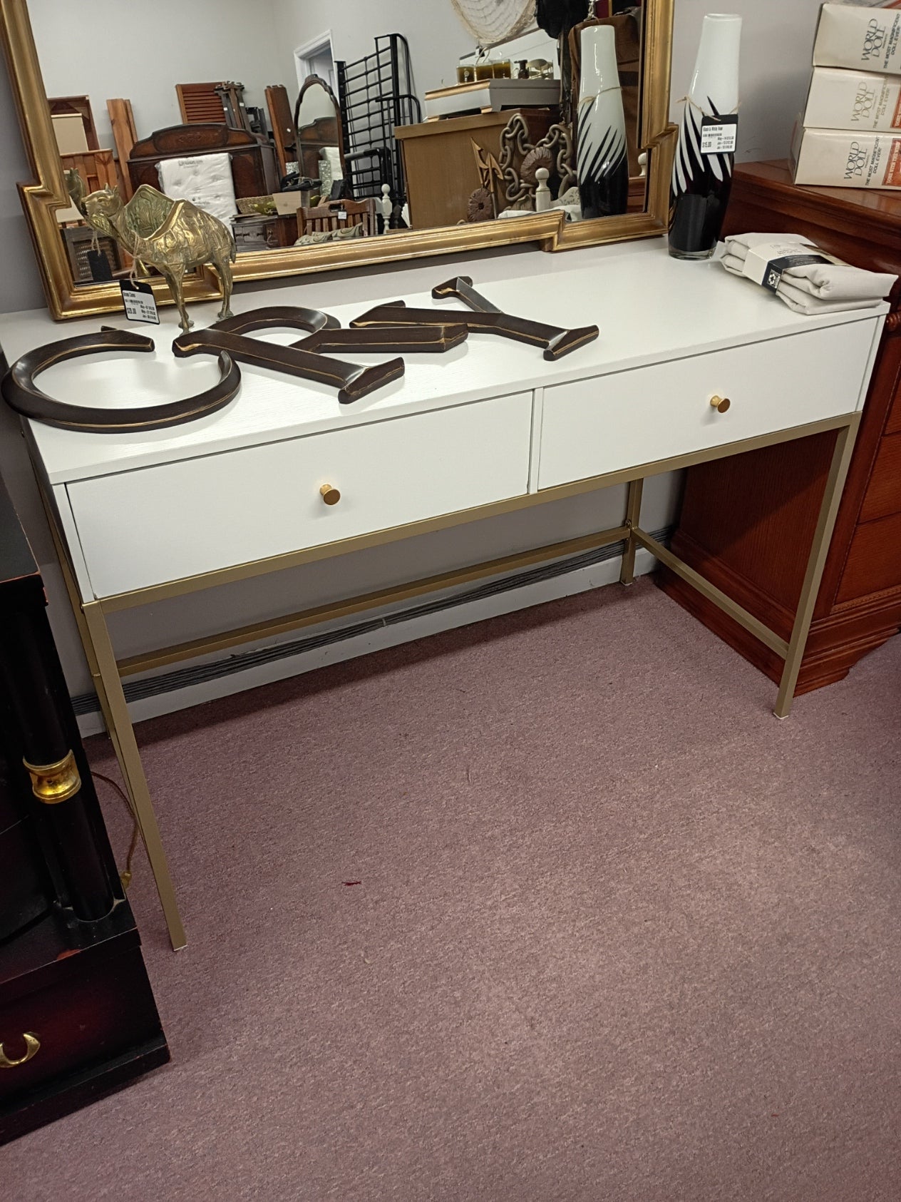 White Desk w/ Gold Legs