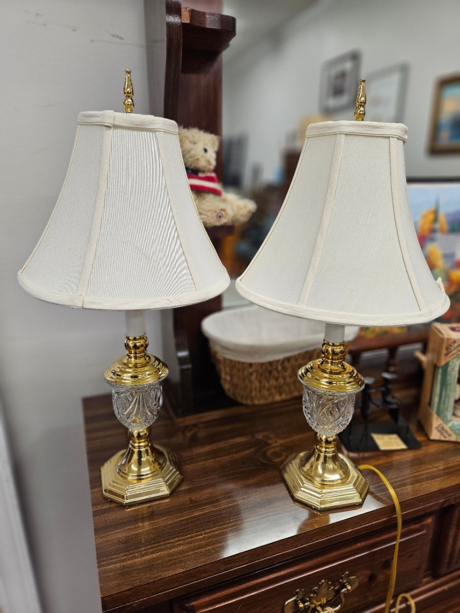 Pair of Glass and Brass Lamps