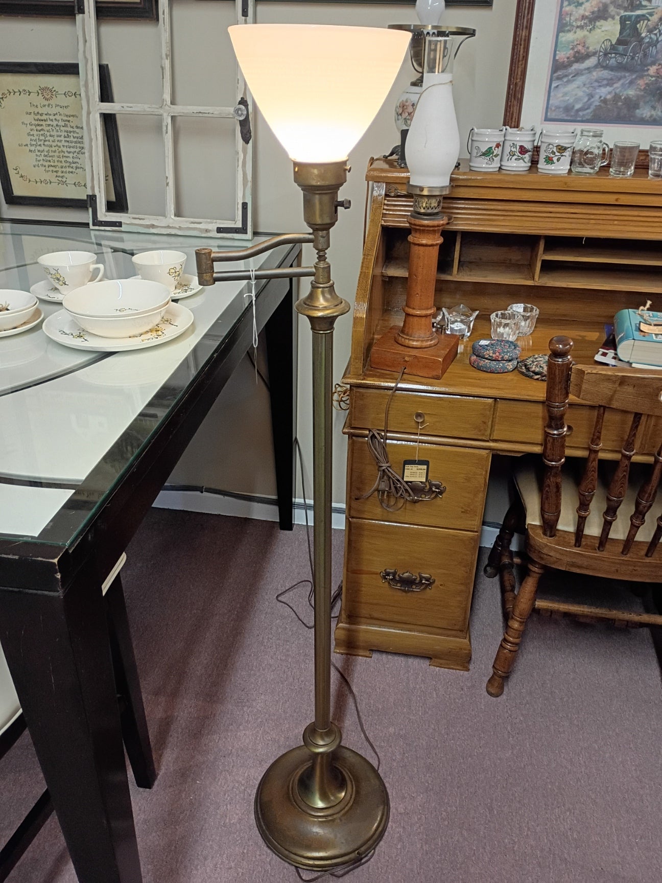 Vintage, Brass Swing Arm, Floor Lamp