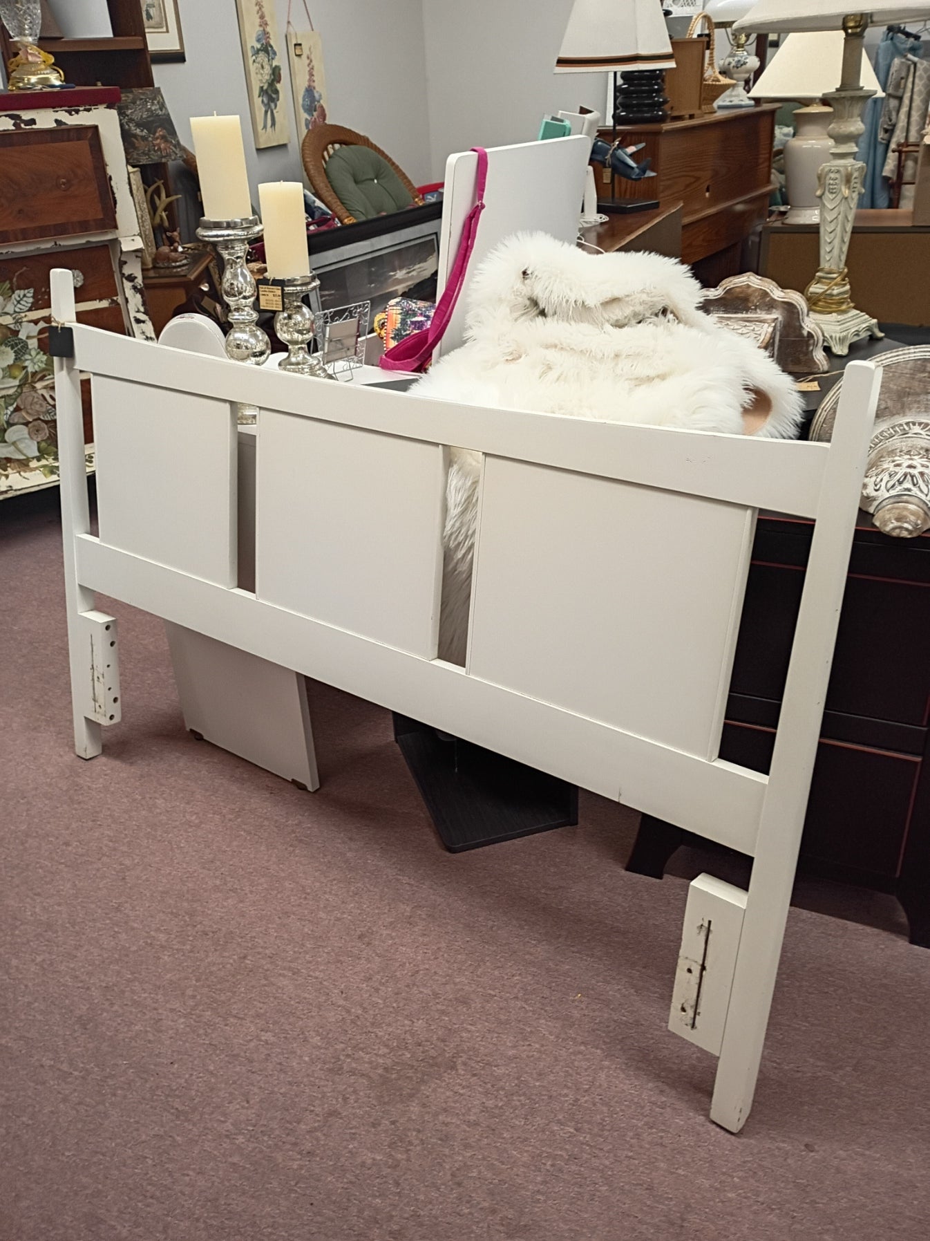 White Painted Headboard w/ Metal Frame