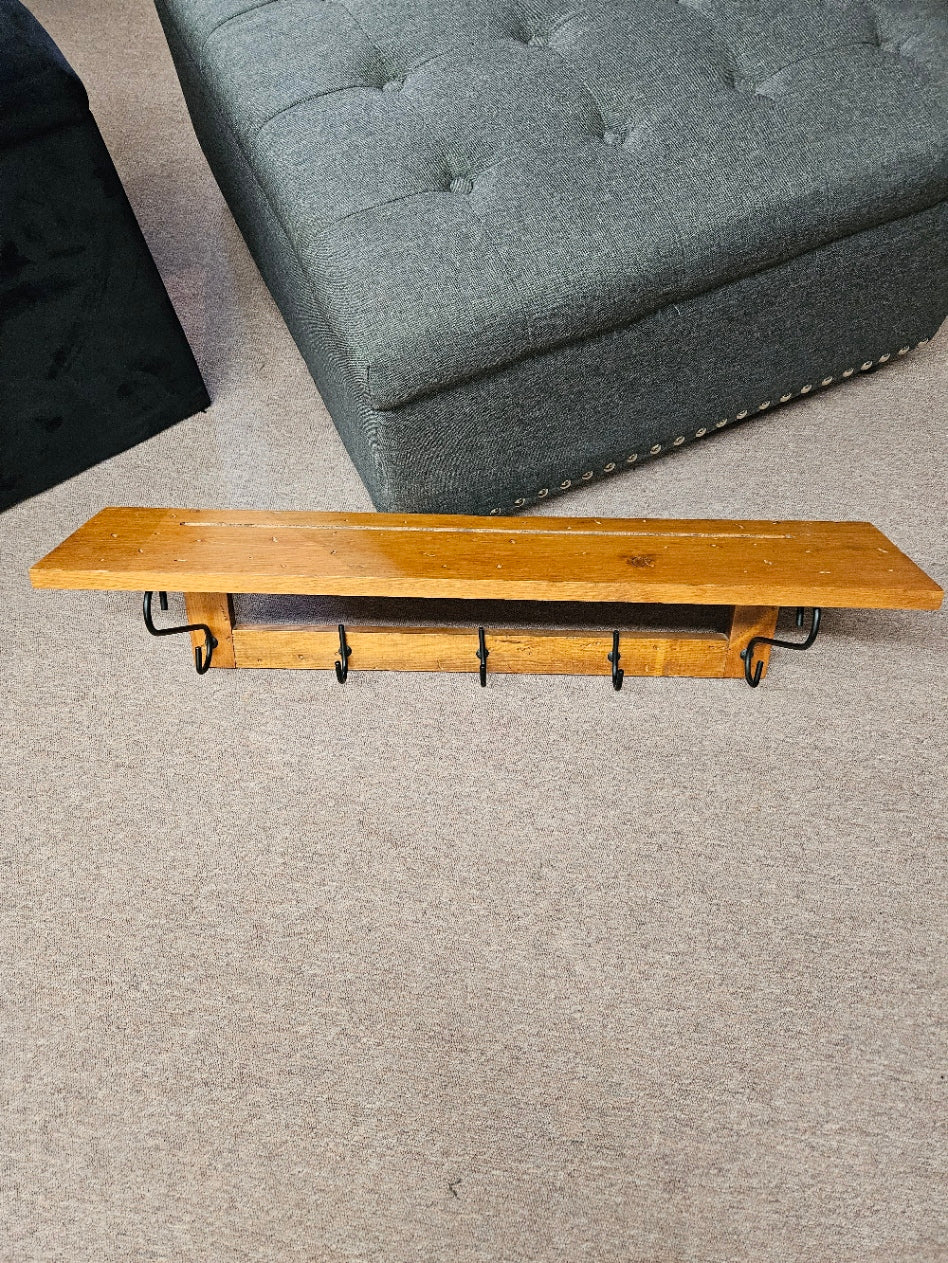 Wood Shelf w/ Metal Hooks