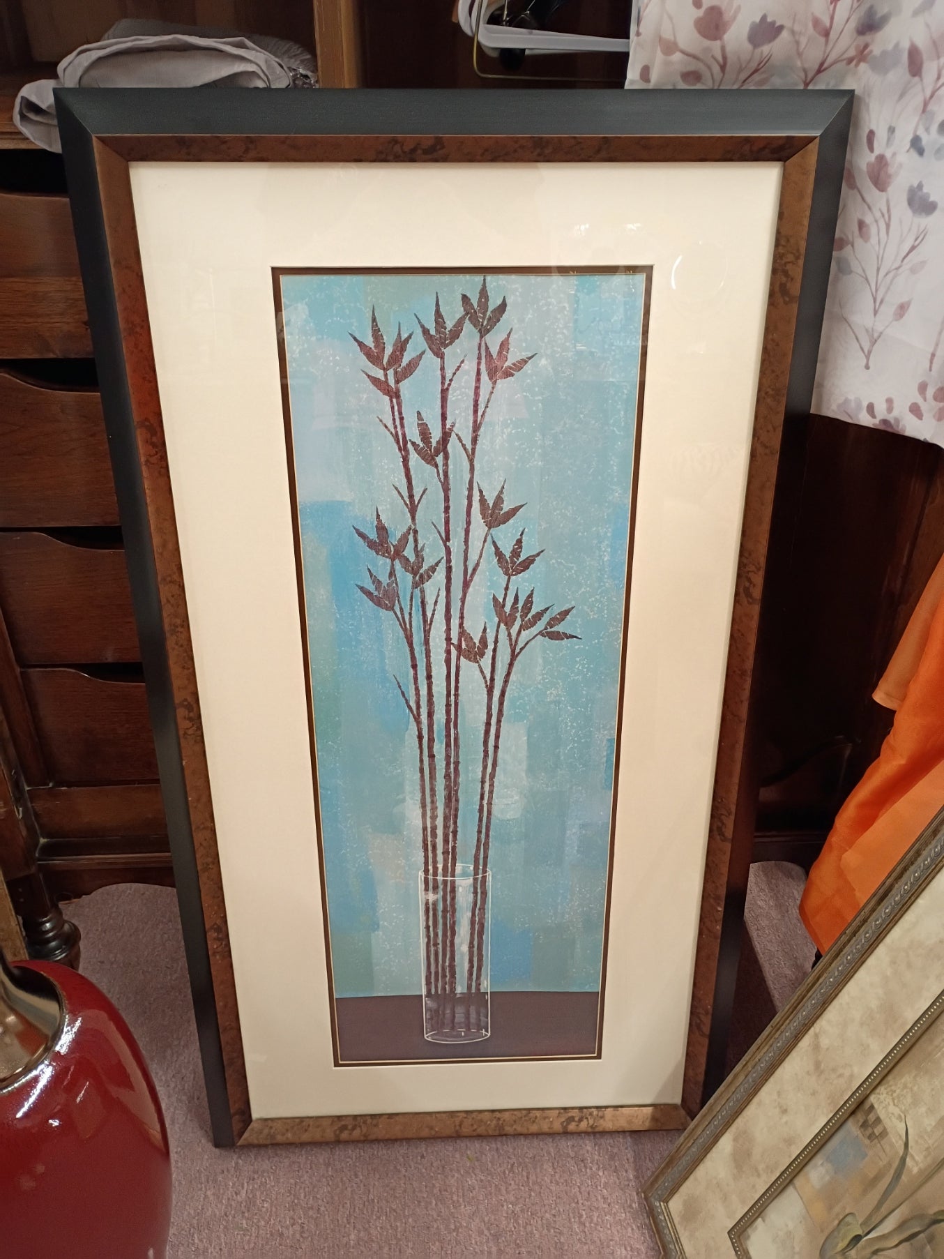 Tall Bamboo Print, Blue Background