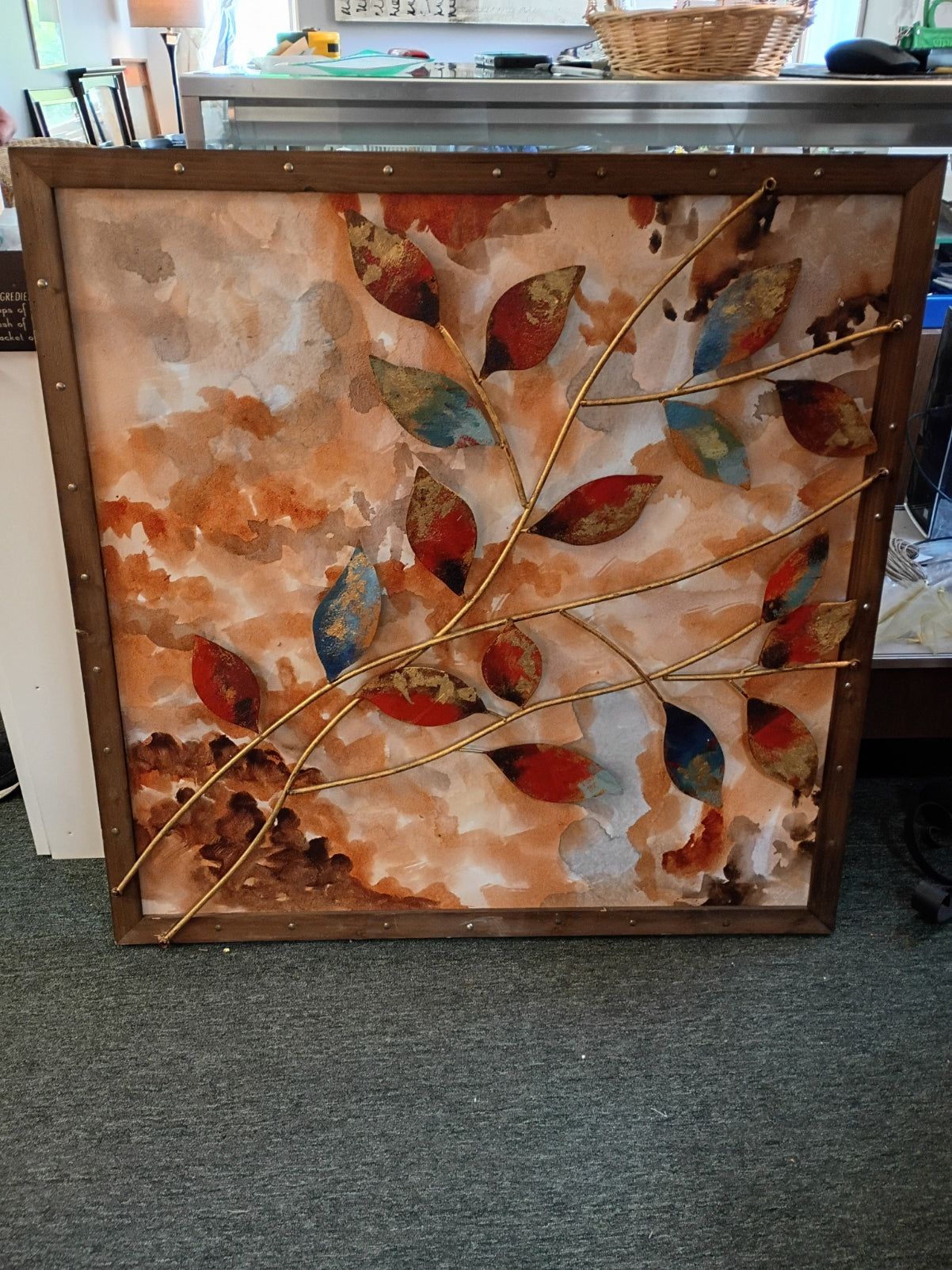 Large Canvas w/ Metal Leaves