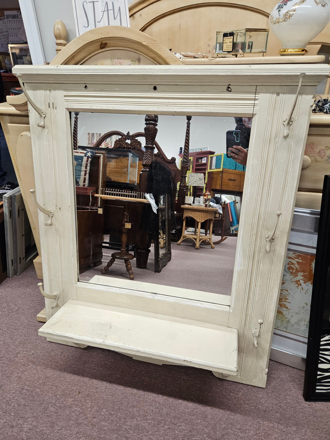 Lg Cream Hall Mirror w/Hooks