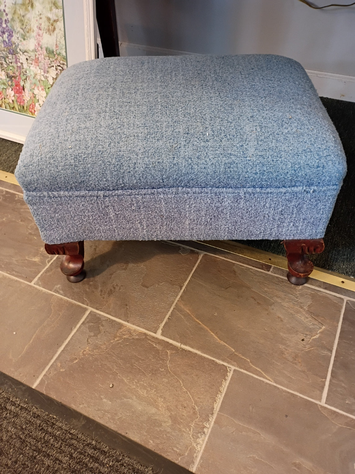 Blue Upholstered Footstool