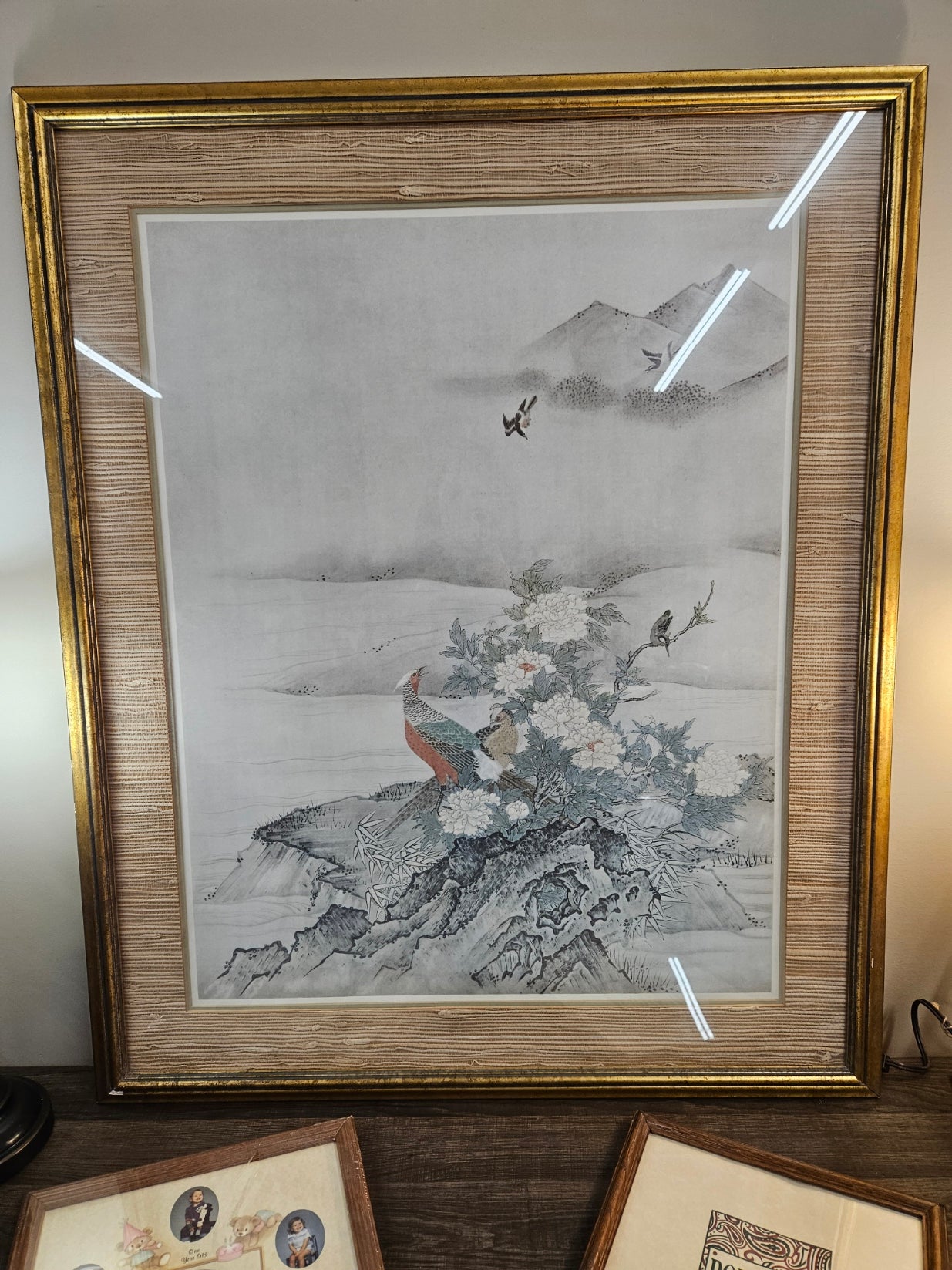 Framed Asian Inspired Print w/ Bamboo Easel