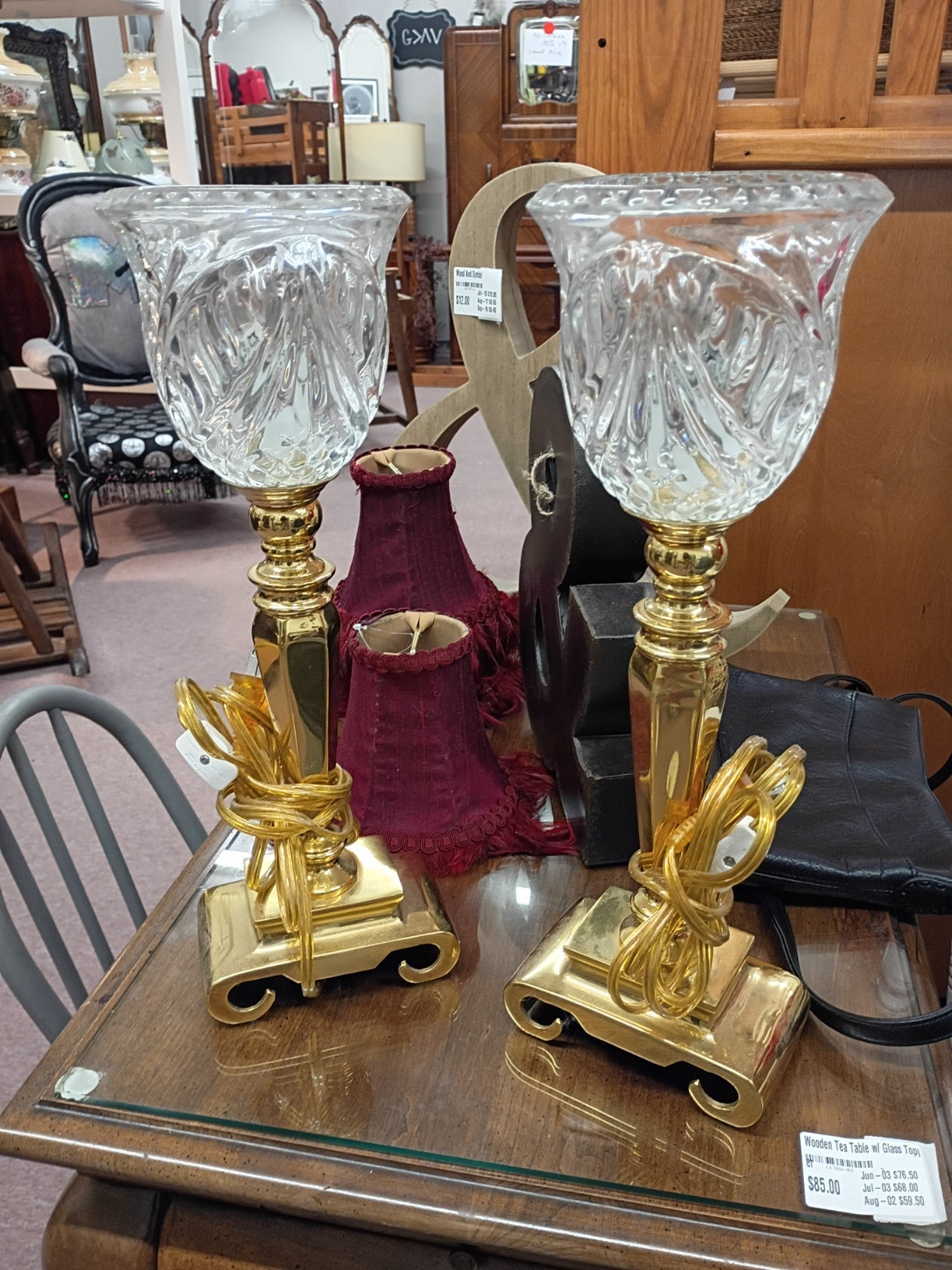 Pair Brass Table Top Tochiere Lamps