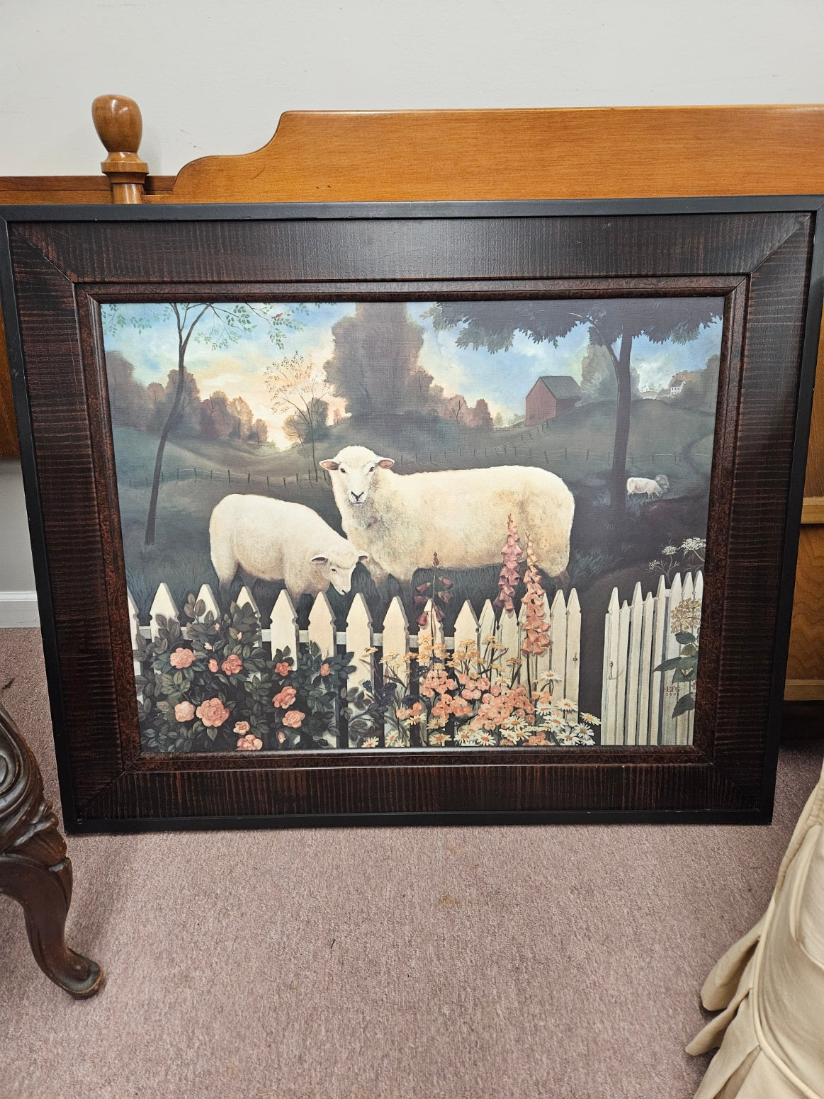 Large, Wood Framed Sheep Print