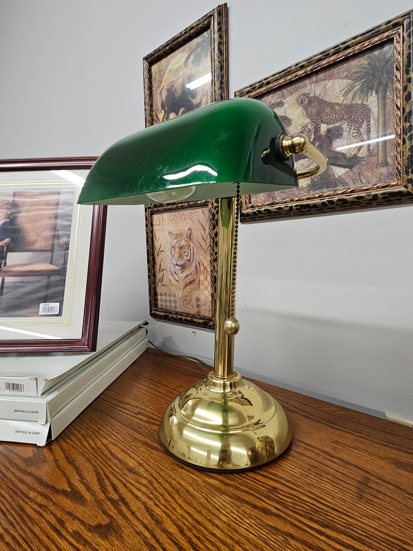 Brass Student Lamp w/ Green Glass Shade