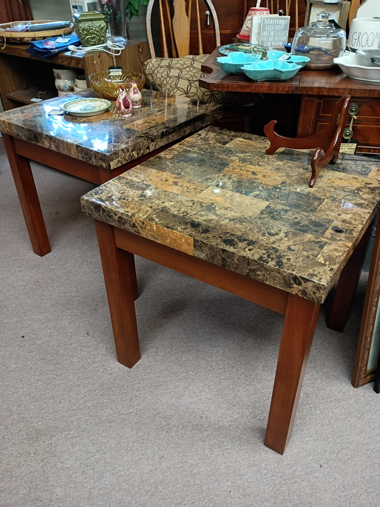 Pair of Faux Stone End Tables