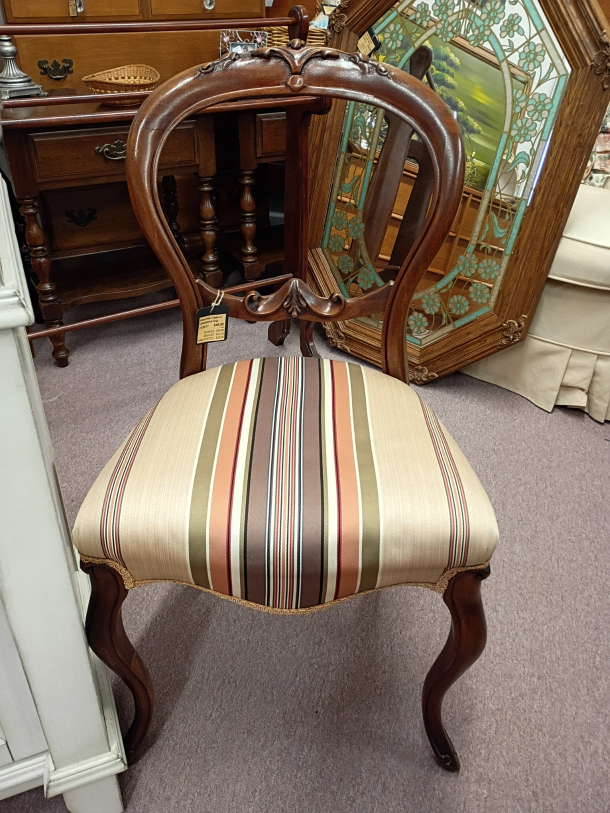 Wooden Side Chair w/ Upholstered Seat