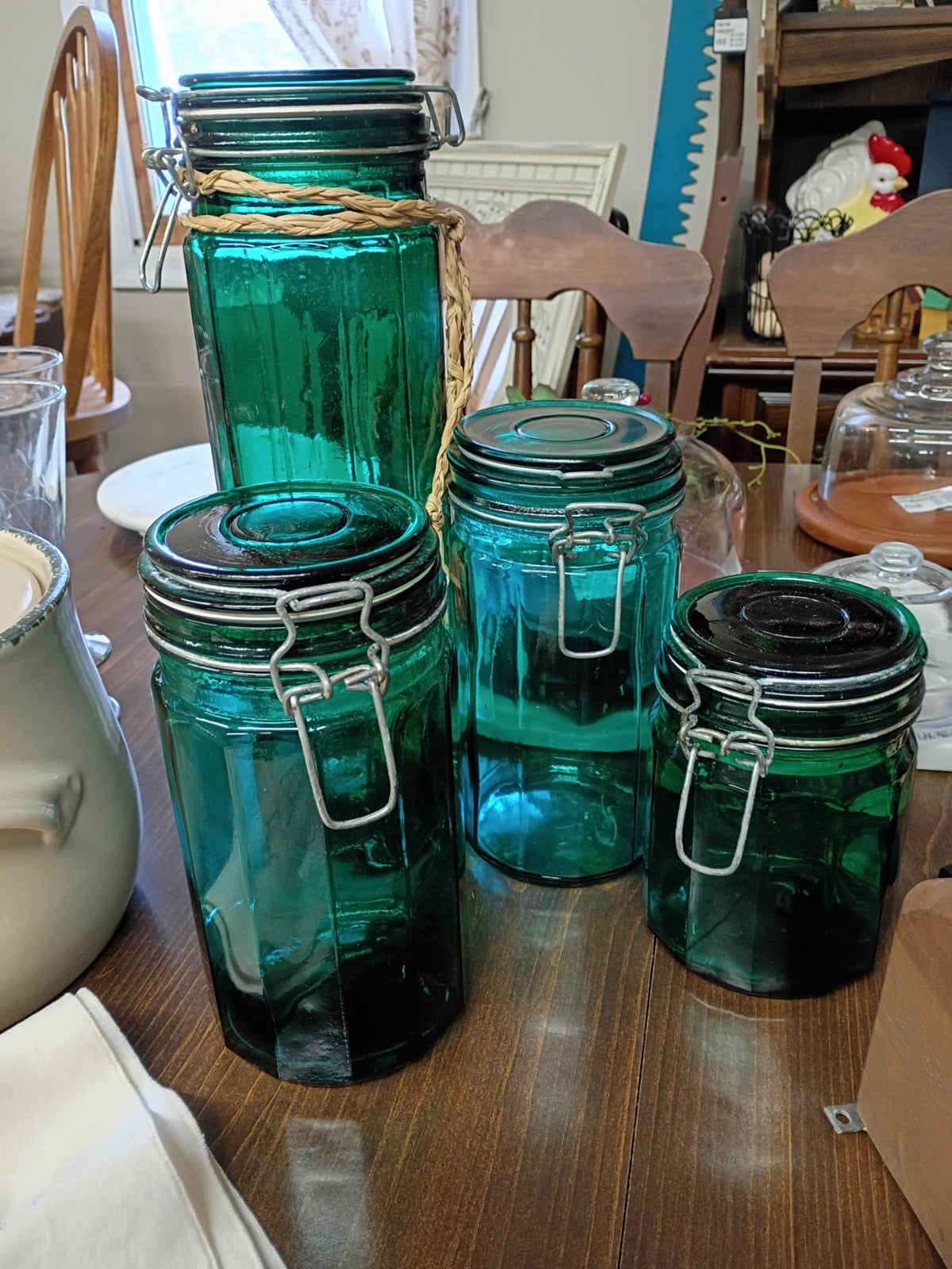Set of 4 Teal Glass Canisters