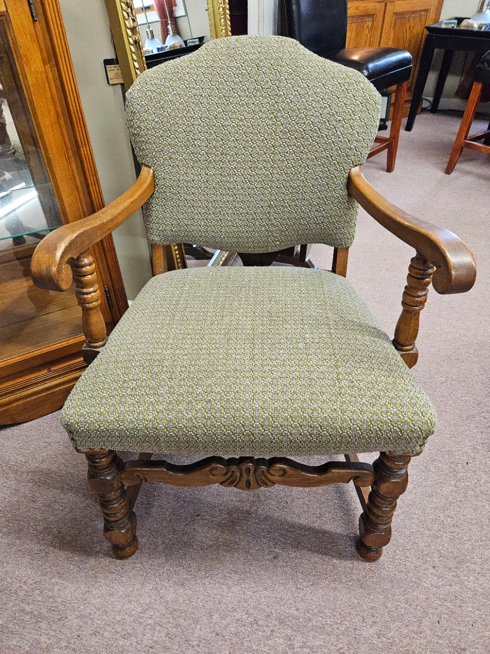 Wood and Upholstered Arm Chair