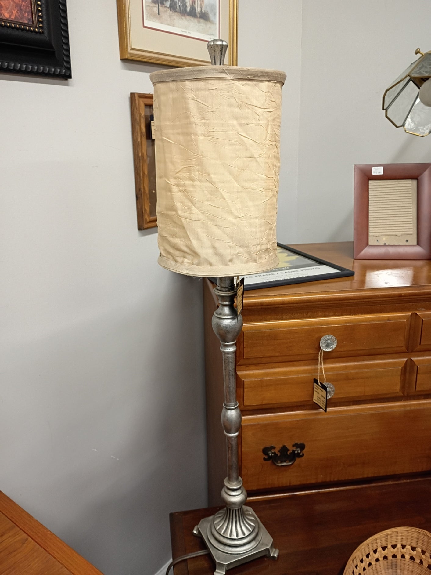 Pewter Stick Lamp w/ Shade