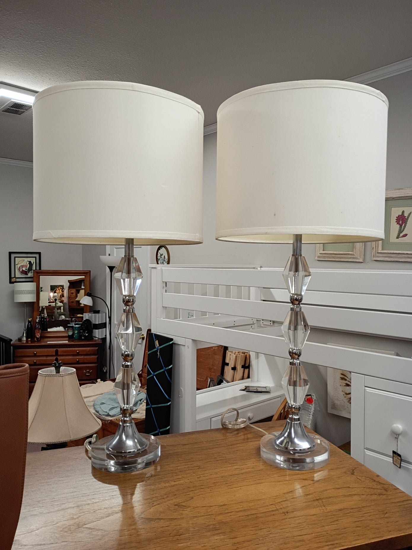 Pair of Lucite Lamps w/ Shades