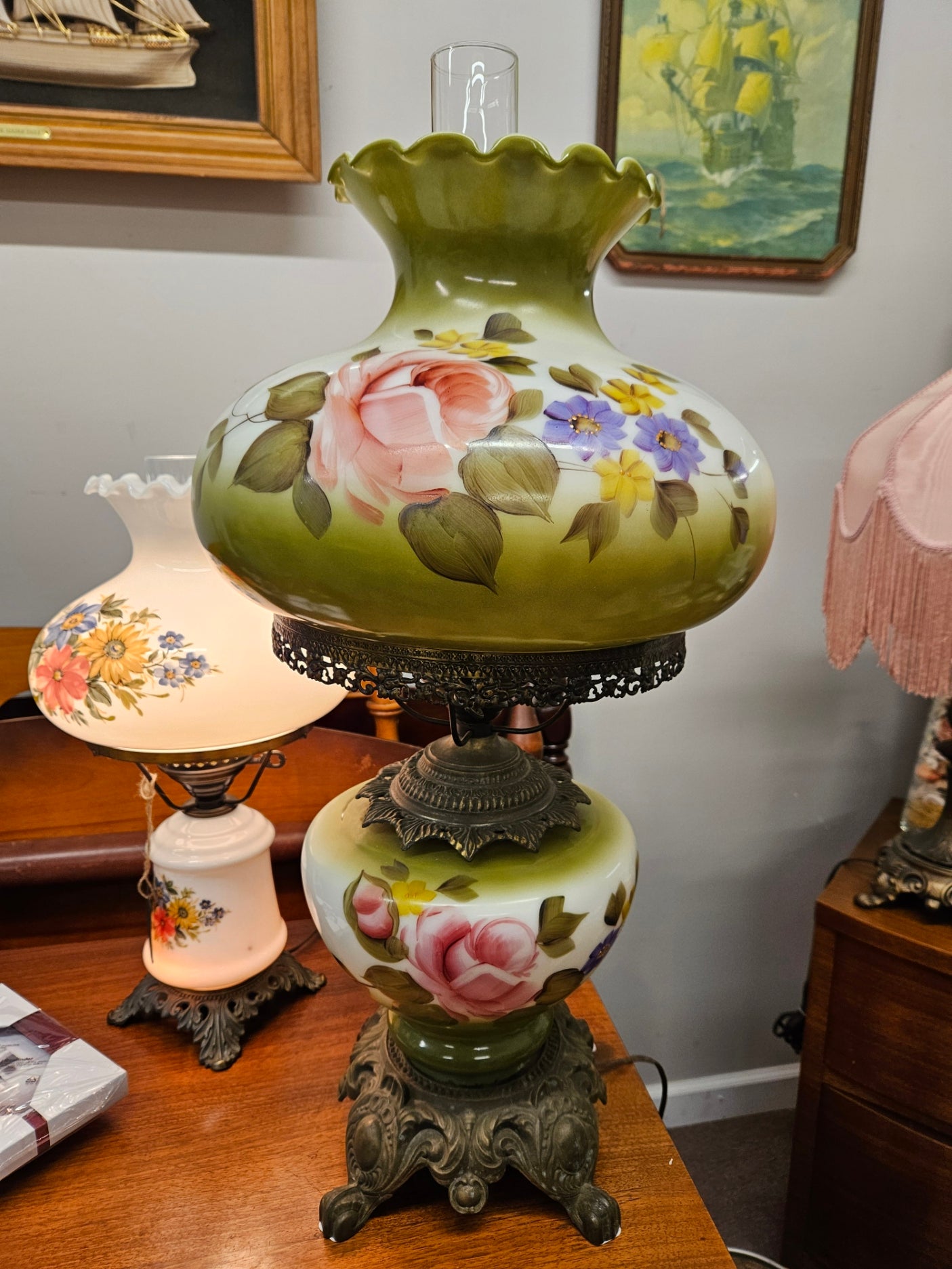Large Green Hurricane Lamp