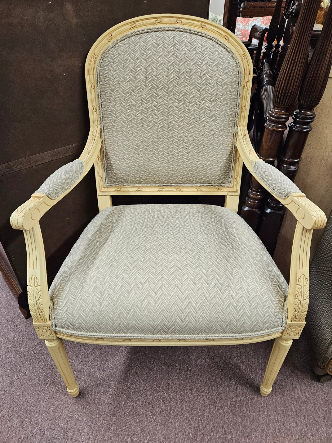 Cream, Wood Arm Chair