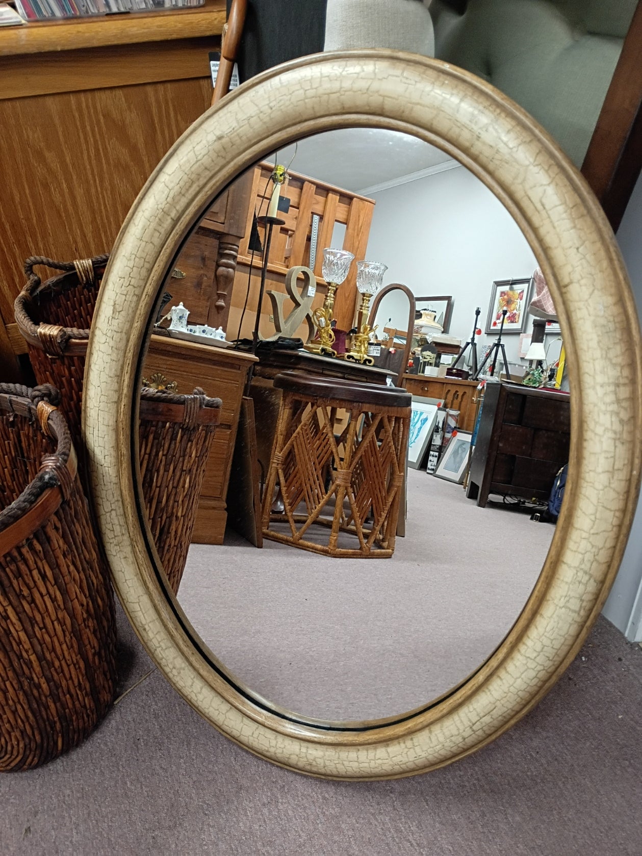 Oval Mirror w/ Crackle Finish
