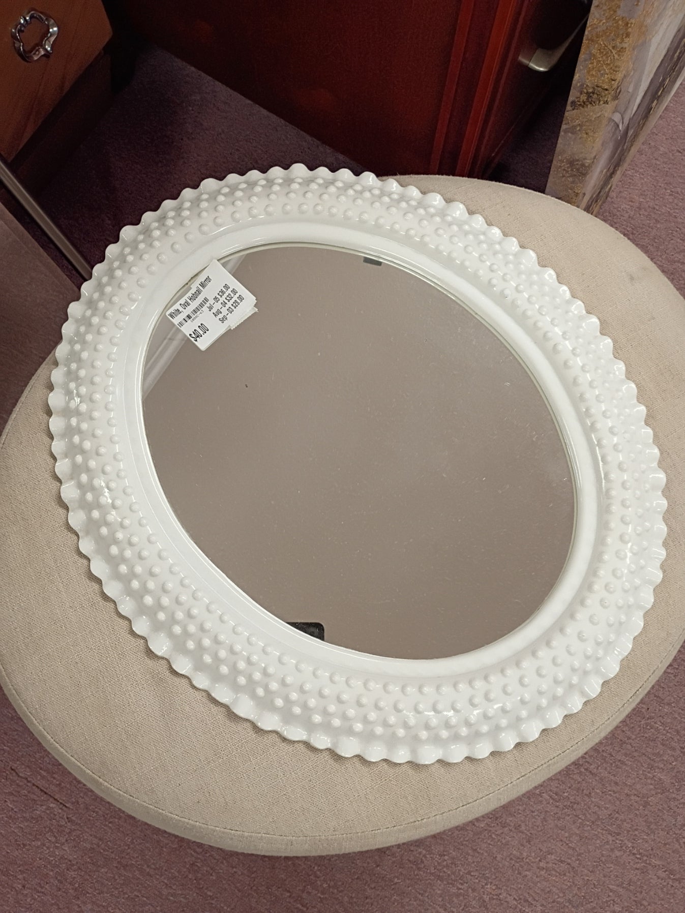 White, Oval Hobnail Mirror