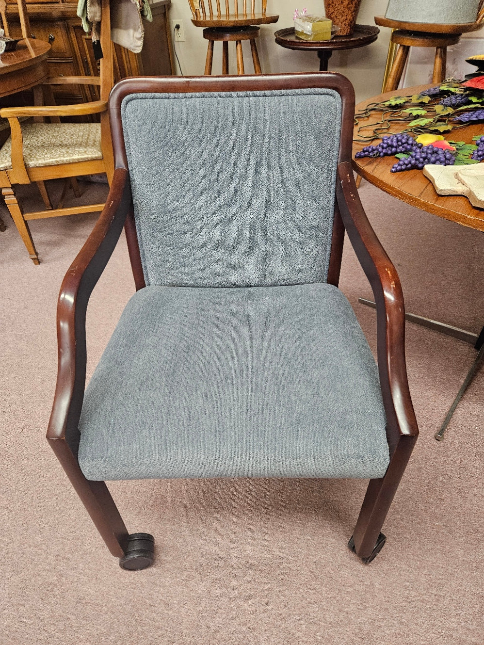 Wood and Upholstered Chair on Casters