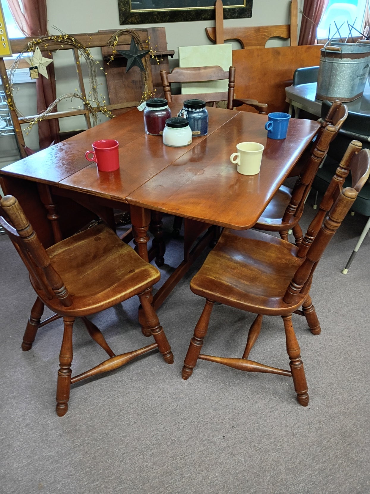 Cherry Drop Leaf Table w/ 4 Chairs