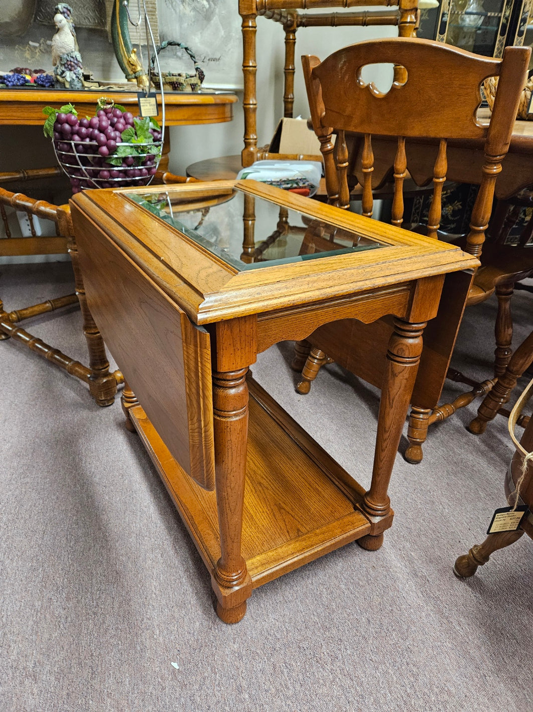 Drop Leaf End Table w/ Glass Insert