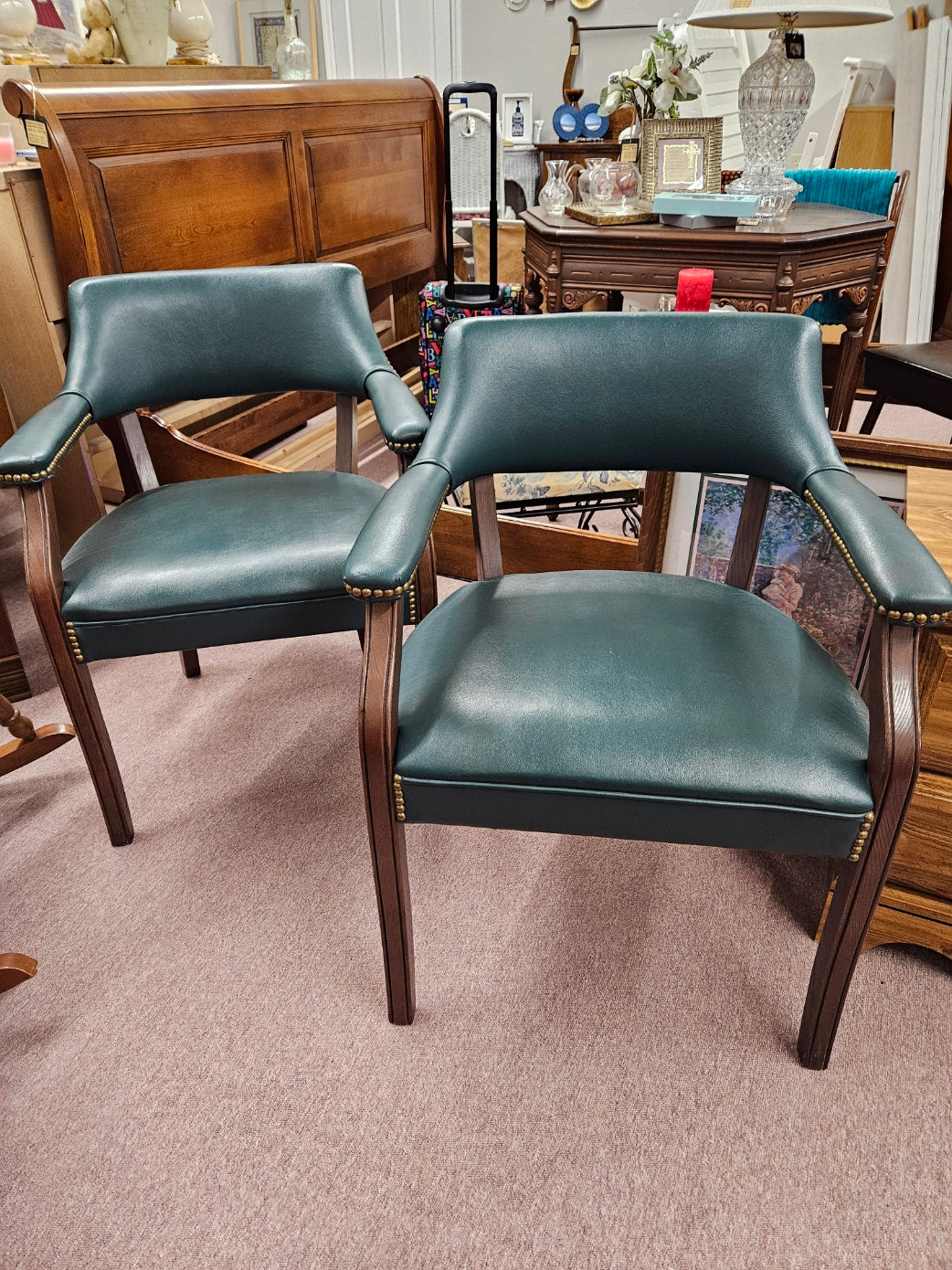 Pair of Green Leather Chairs