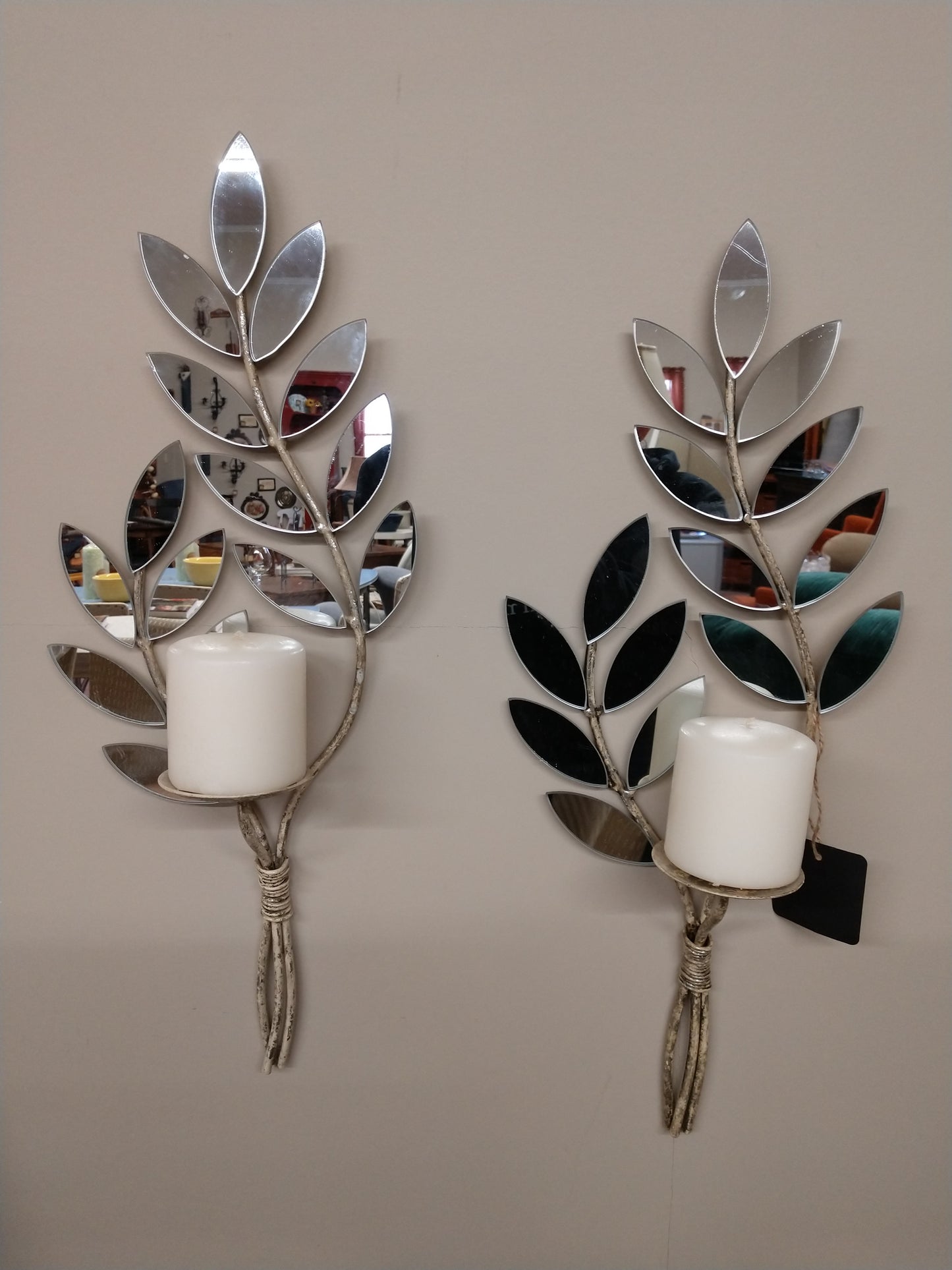 Pair Mirrored Leaves, Wall Sconces