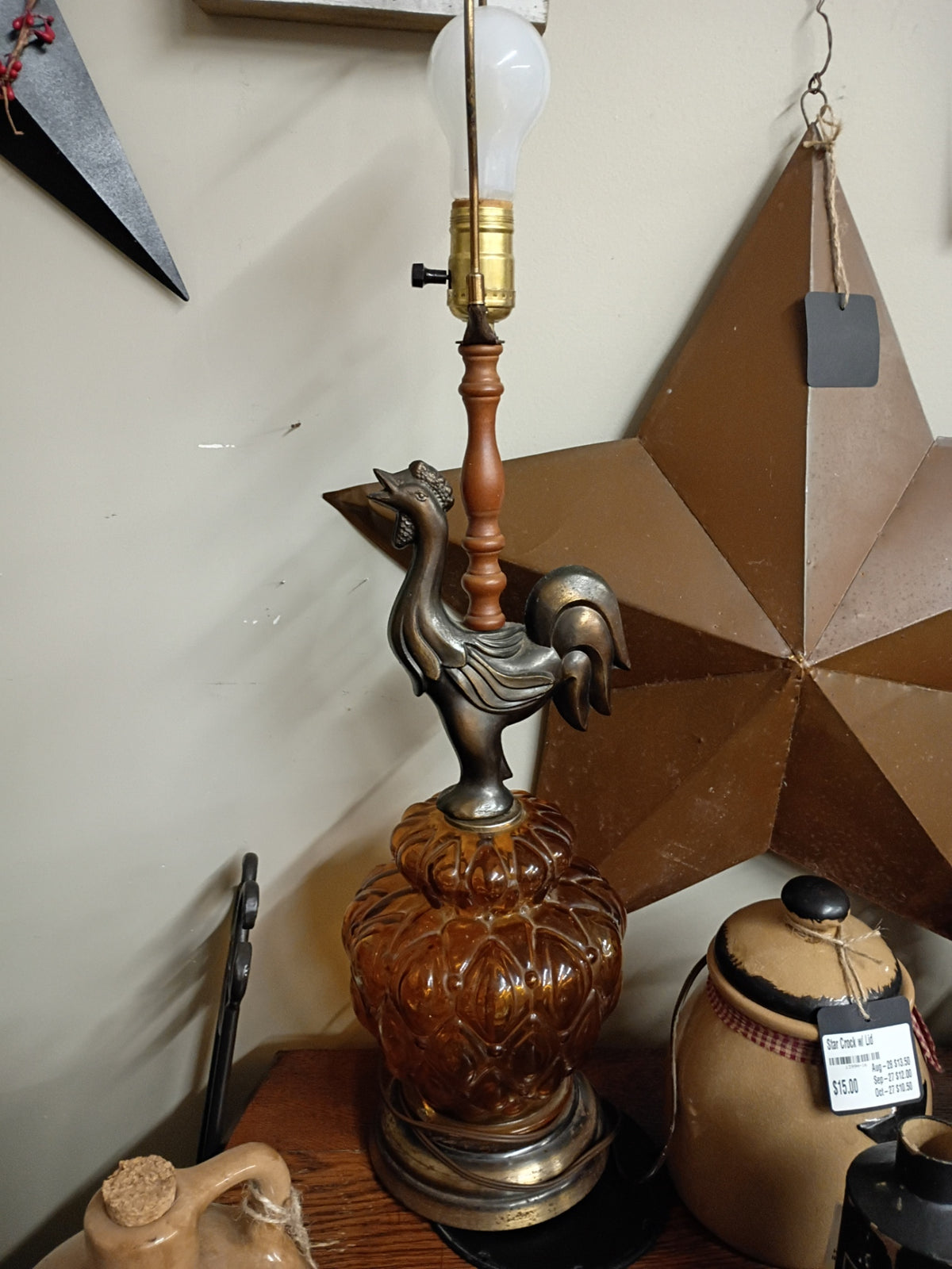Glass Rooster Lamp