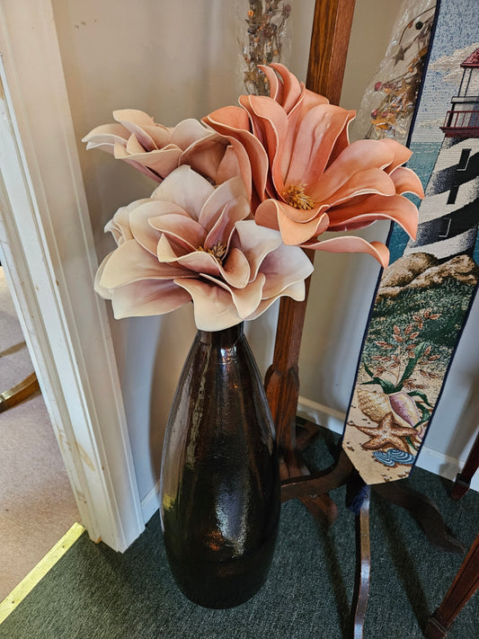 Tall Glass Vase w/ Large Flowers
