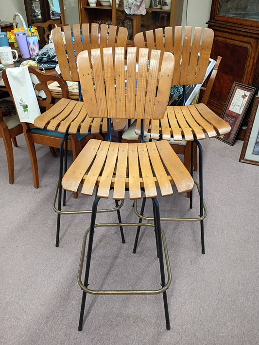Set of 3 Slatted Bar Stools