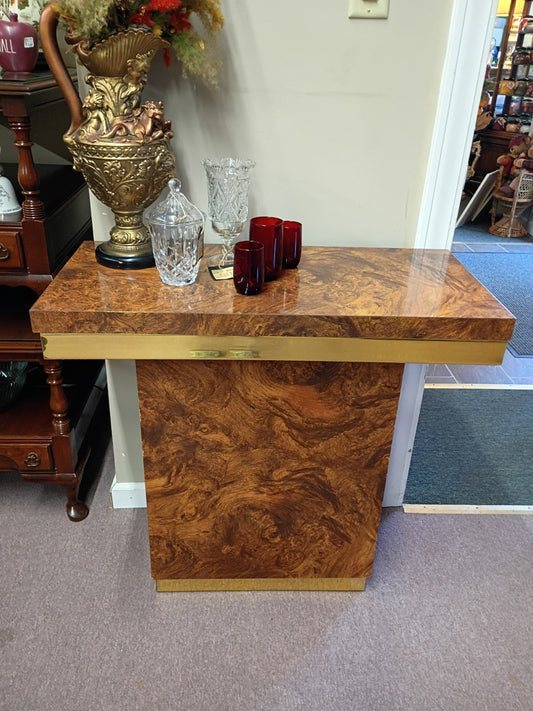 Burled Wood and Brass Console Table