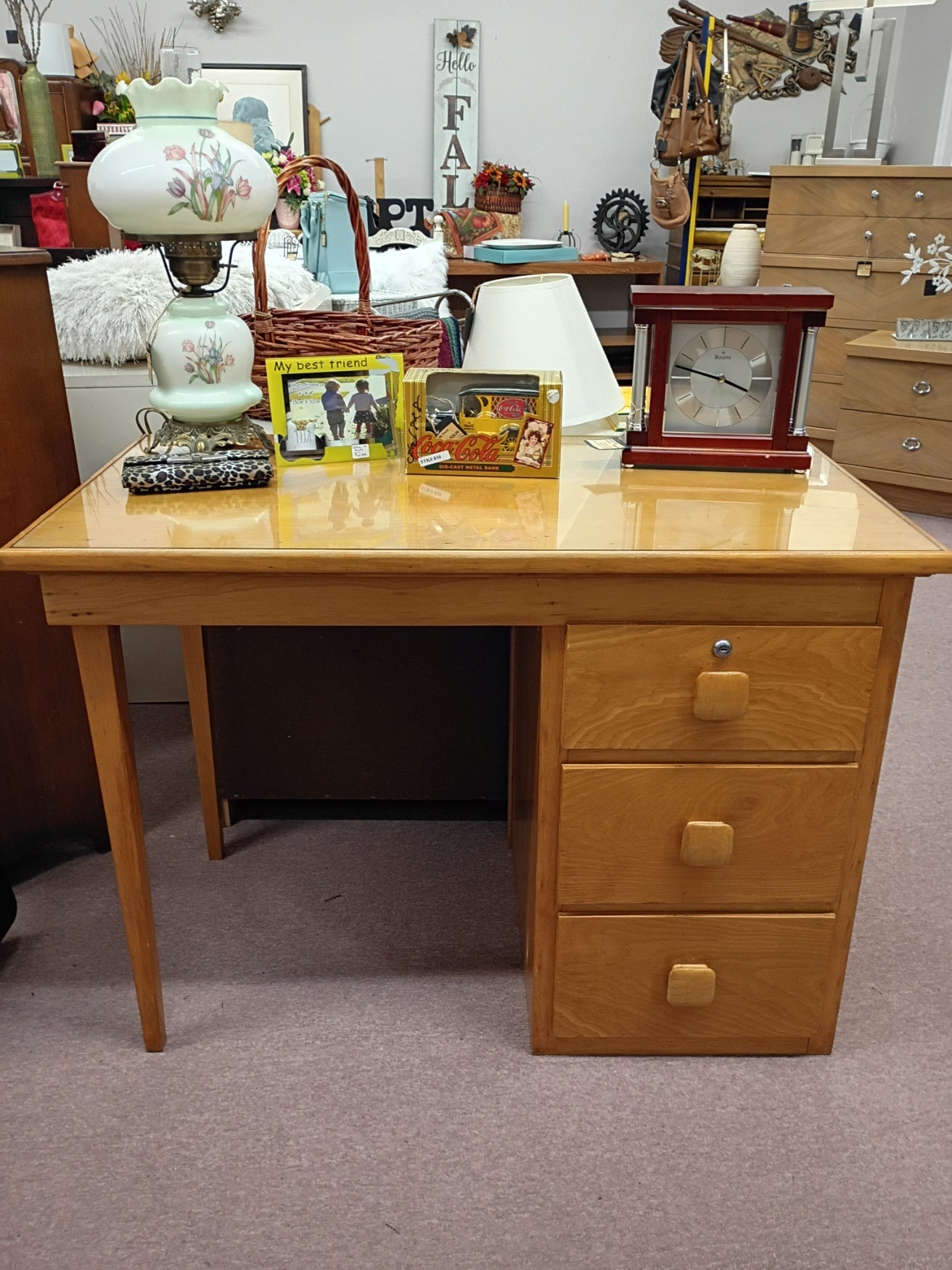 Wooden Desk w/ Glass Topper