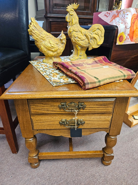 Oak End Table w/ Drawers