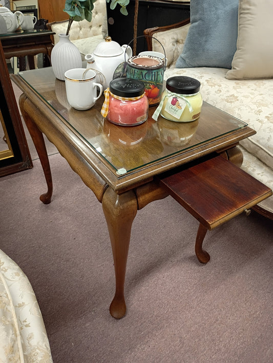 Wooden Tea Table w/ Glass Topper