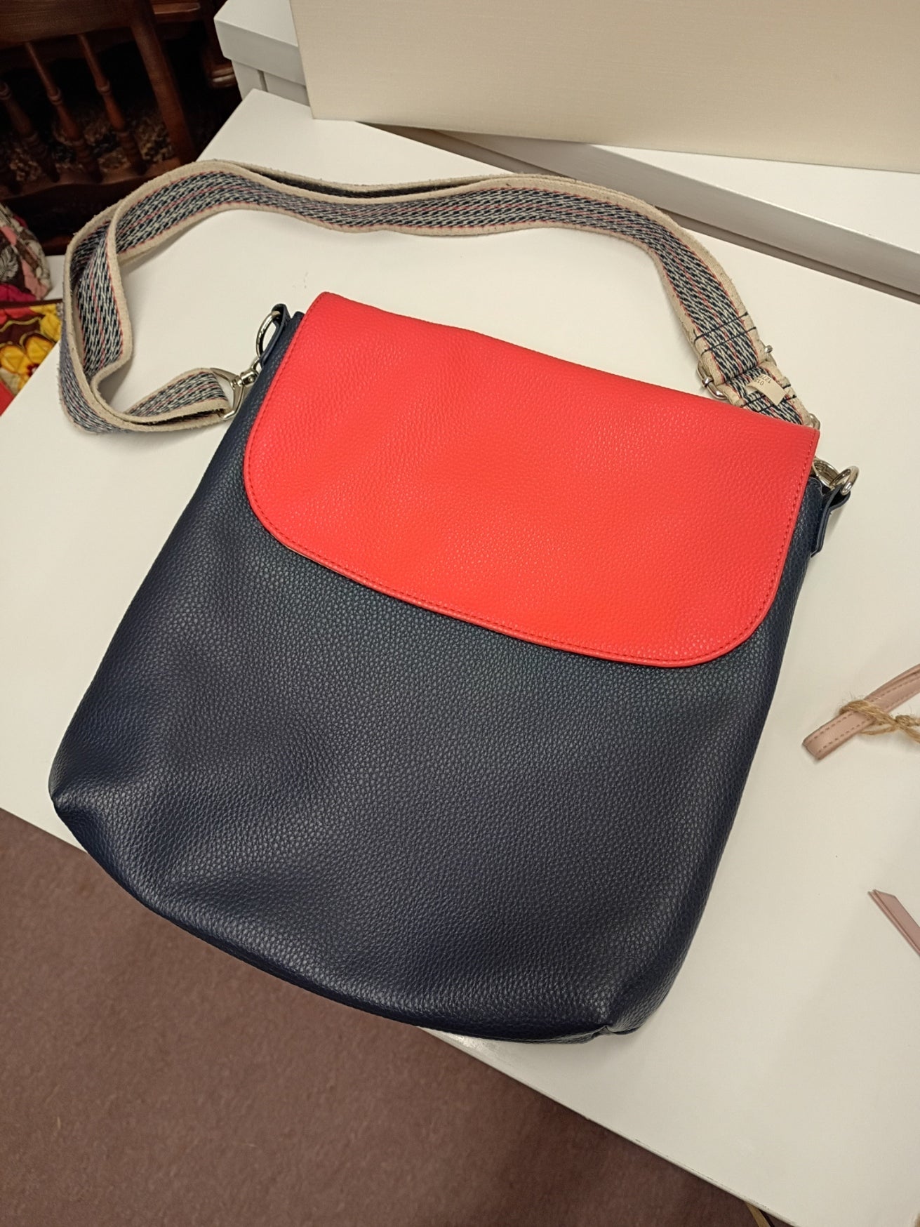 31 Navy and Coral Crossbody Bag