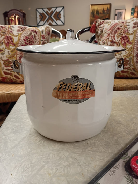 White Enamel Pot w/ Lid