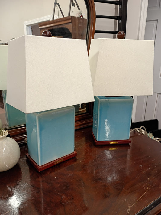 Pair of Blue Ceramic Lamps