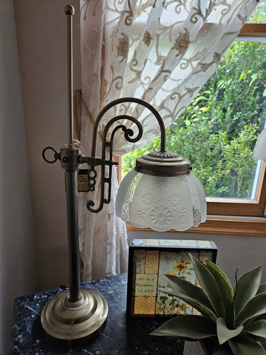 Brass Table Lamp w/Down Glass Shade