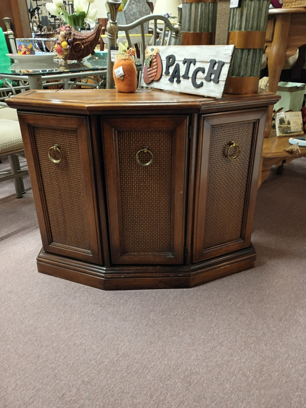 Vintage Console W/ Rattan Front
