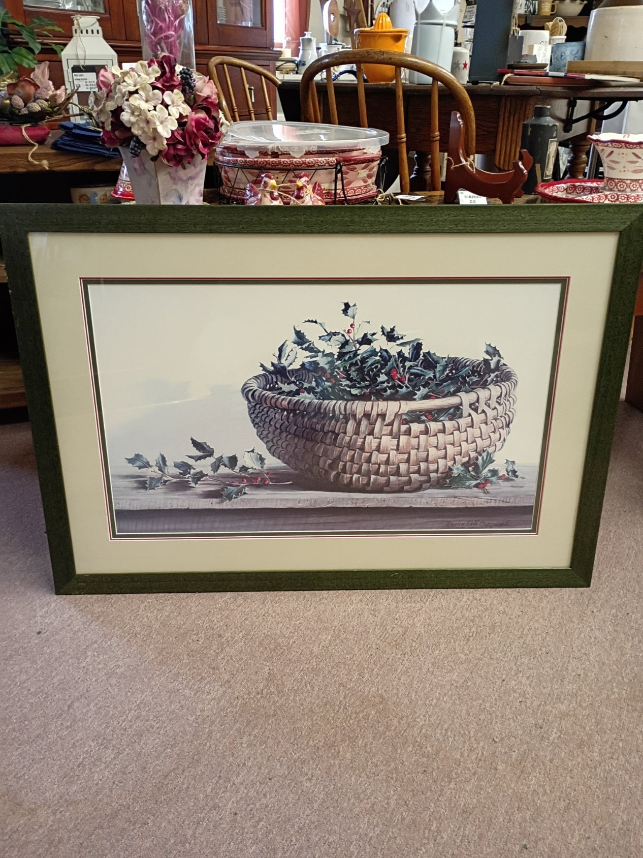 Holly Berry Print in Green Frame