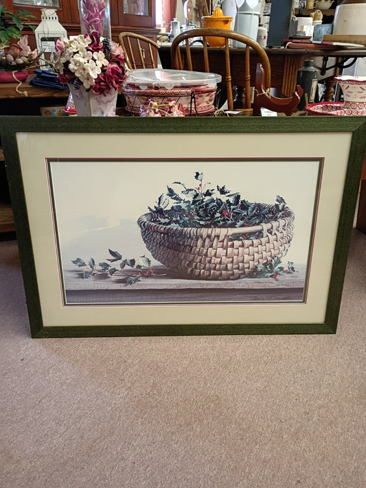 Holly Berry Print in Green Frame
