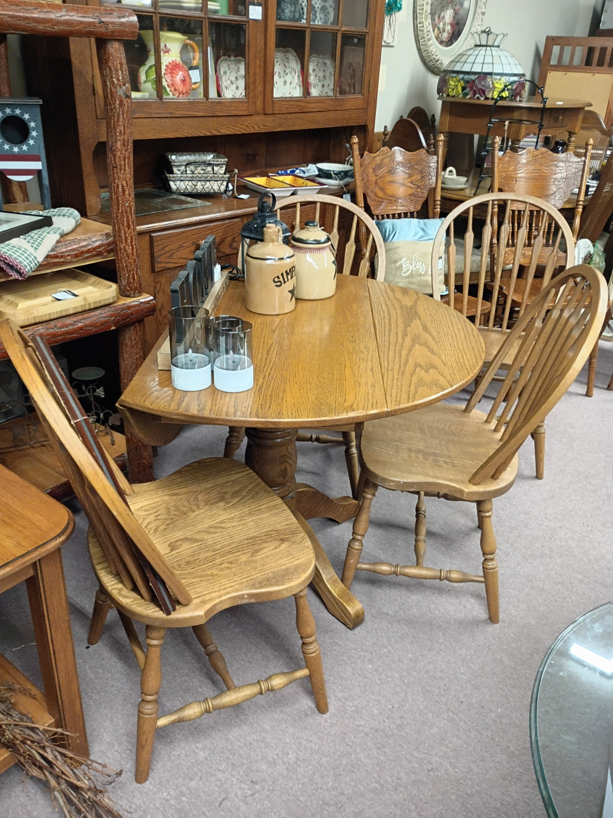 Oak Drop Leaf Table w/ 4 Chairs